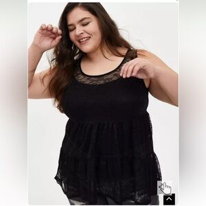 Torrid - Shear Lace Cre Neck Tiered Babydoll Tunic Tank